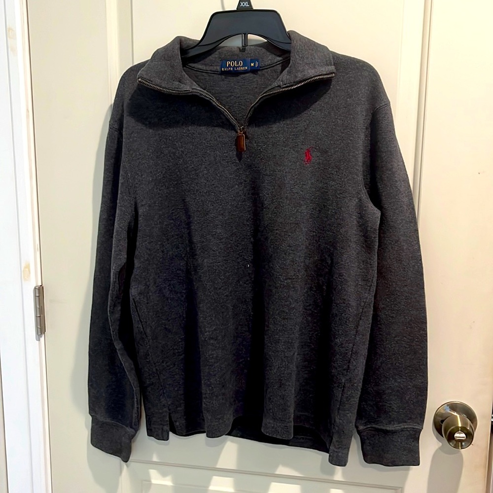 Grey Ralph Lauren quarter zip polo sweater in size M